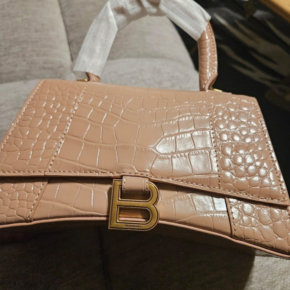 Balenciaga Croc-Embossed Tan Crossbody Bag